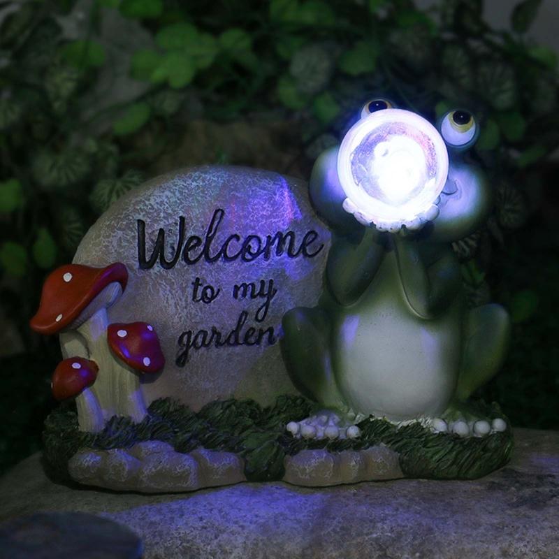 Outdoor Decoration Garden Statue Cute Animal Figurine with Solar Light Waterproof Sculpture Gift for Patio Yard Porch