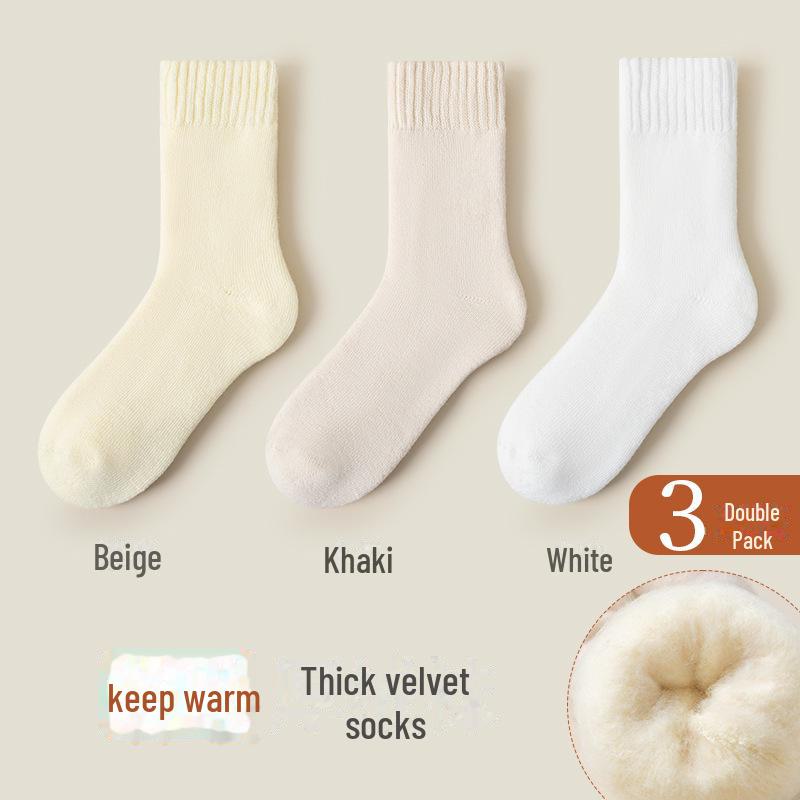 Women's Mid-Tube Cashmere Wool Socks - Cozy, Thick, Velvet-Lined for Autumn & Winter