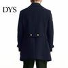 Men Winter Trench Coat Fall Turn-down Collar Double-braested Solid Color Thick Long Sleeve Daily Life Cardigan Pockets Notch British Style Mid Length