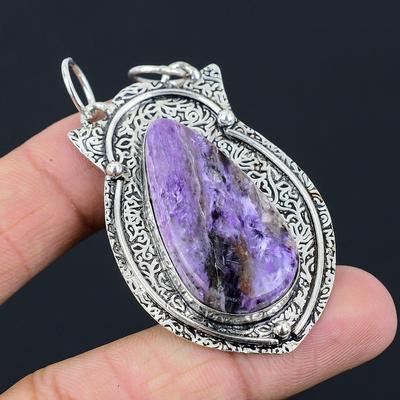 Natürlicher Charoit Edelstein Anhänger 925er Sterling Silber Indischer Schmuck Für Mädchen