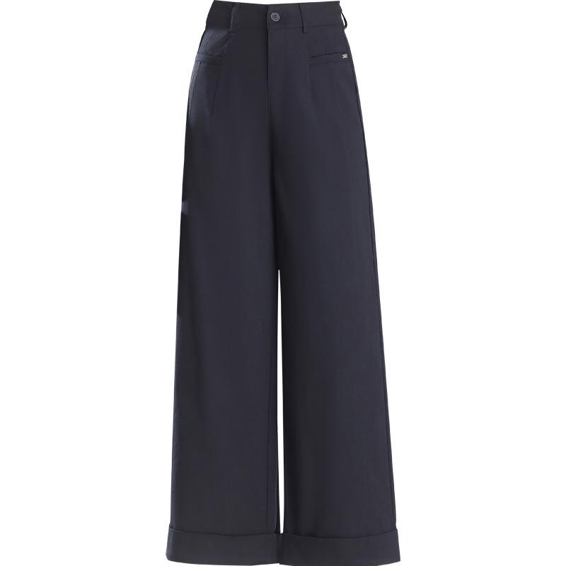 Beige Turn-Up Wide-Leg Cropped Pants - Women's 2025 Spring/Autumn Casual Loose Fit