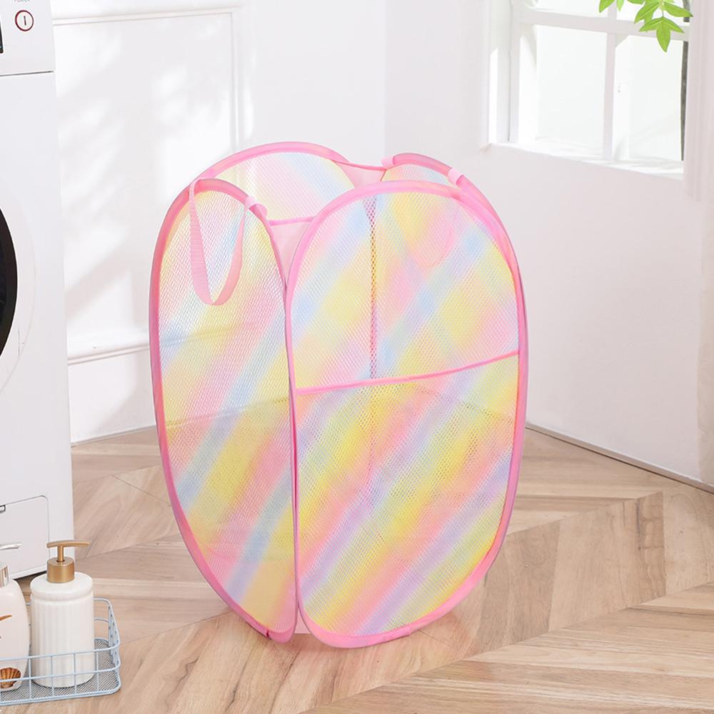 Colorful dirty clothes basket, breathable and foldable, three-layer toy hanging basket, home clothes drying net