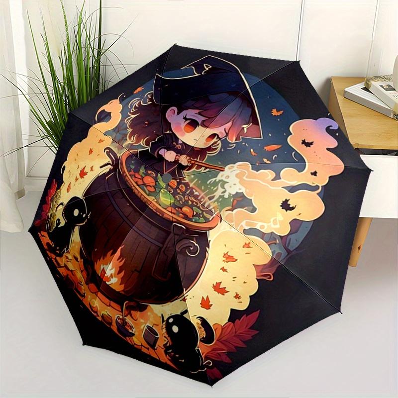 

1pc Witch Picture Design Automatic 3-Fold Fashion Umbrella Design, Cute Cartoon Pattern, Portable Outdoor Umbrella, Perfect, Holiday Gift for Disney f