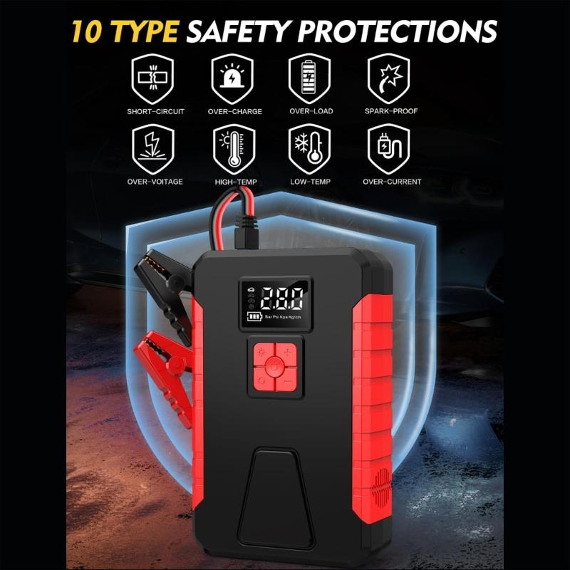 12V Automotive Battery Booster With Air Compressor 1200A Quick Start For Cars SUVs Trucks Portable