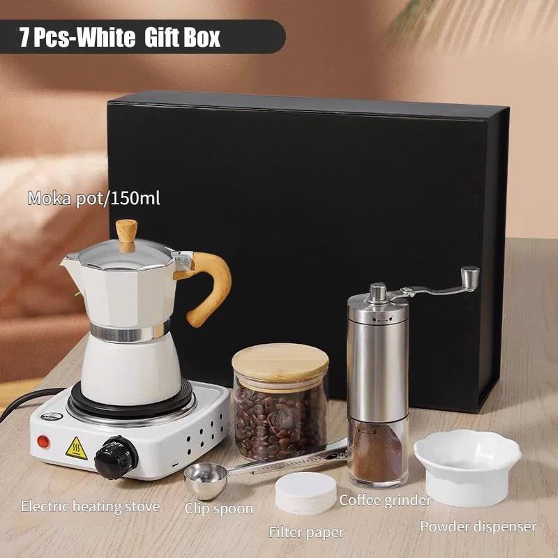 7Pcs Coffee Maker Gift Set Moka Pot Coffee Machine Kit Portable Hand Brew Espresso Coffee Equipment