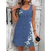 Women's Denim Skirt Pattern Printed Sleeveless Round Neck Dress Loose Soft and Comfortable Plus Size Dress
