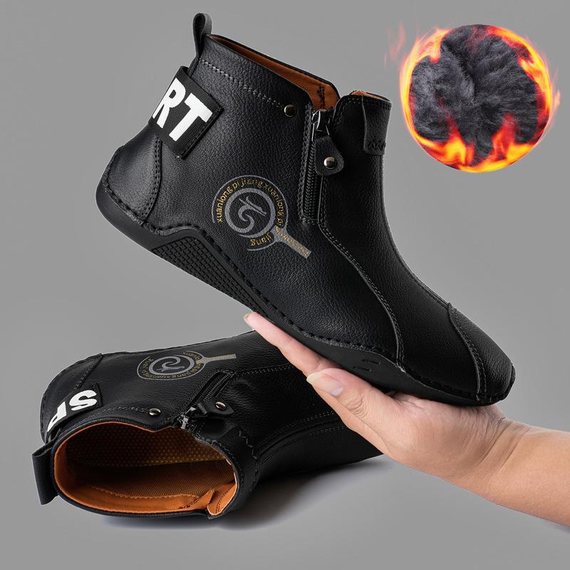 New Popular Large-size Men's High-top Martin Boots with Cotton Thermal Zipper Men's Shoes