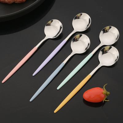 6Pcs Tea Coffee Stir Mini Spoons Small Mirror Stainless Steel Spoon Kitchen Accessories Colorful Silver Teaspoon Set Wholesale