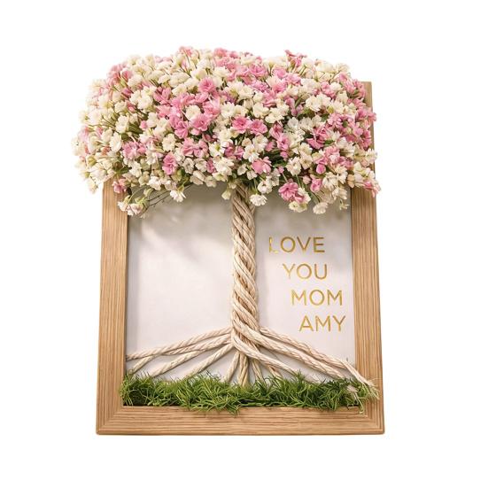 Dřevěný DIY fotorámeček s umělým kyticí gypsophily pro obývací pokoj, ložnici, kancelář, domácí dekoraci stolu, dárky ke Dni matek pro maminku, ženy