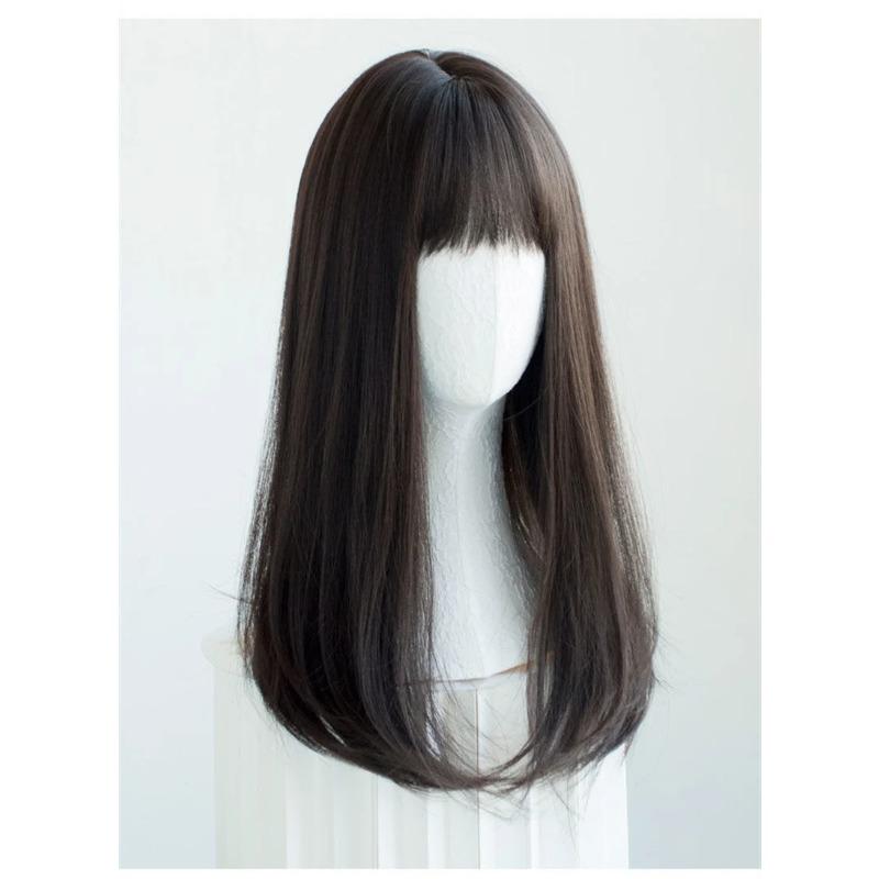 Hair Extensions Synthetic Cute Korea Jk Girl Cosplay Air Bangs Wig Breathable Head Cover 50cm Long Straight Wig Hat For Women