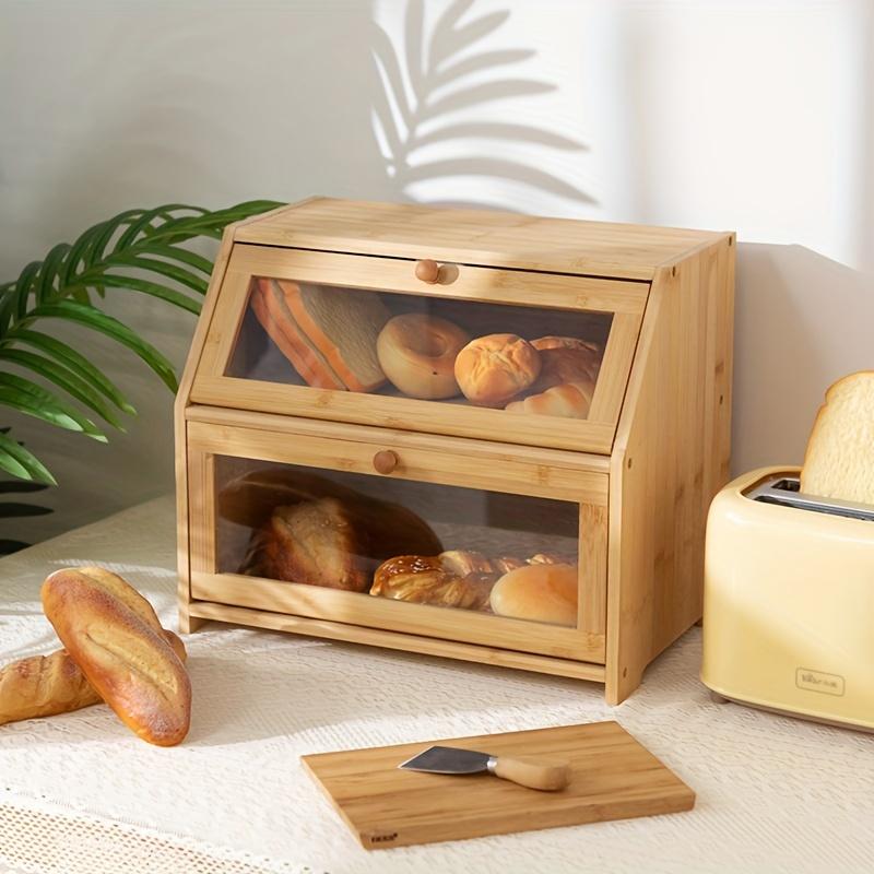 Caja de Pan Magnética de Bambú con Tapa - Reutilizable, Organizador Cuadrado de Almacenamiento para Cocina en Encimera