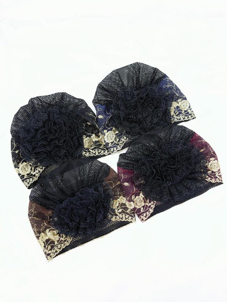 Elegant Mesh Embroidery Cap - Stylish, Breathable Head Wrap for Women, 2024 Spring/Summer, Perfect for Updos & Covering White Hair