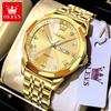 OLEVS Luxury Man Watch Solid Steel Strap Waterproof Men's Watches Fashion Rhombus Mirror Dual Calendar Quartz Wristwatches 9931