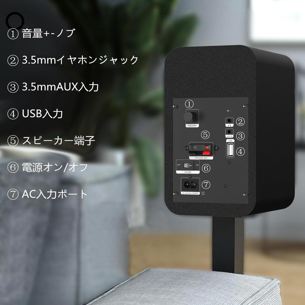 Pair of 30W Bookshelf Speakers with USB AUX and Headphone Jack for Compact Laptops and Wooden Stereo Plug and Play Bluetooth, Input, Input, Desktops,