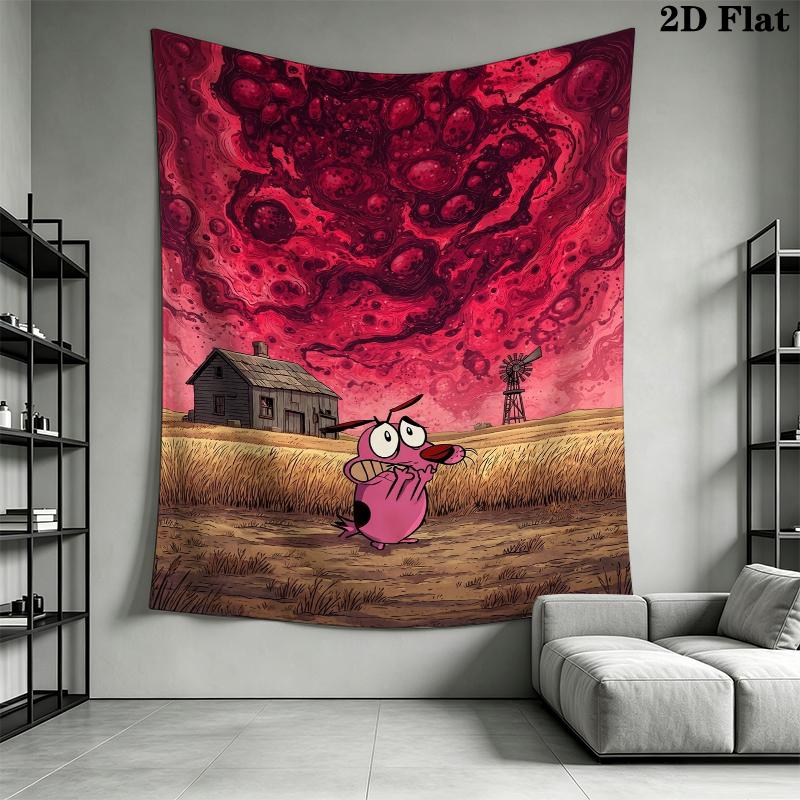 Courage the Cowardly Dog Wall Tapestry Aesthetic Wall Hanging Printed Fabric Blanket Decorative Tapestries for Bedroom Living Room Home Decor