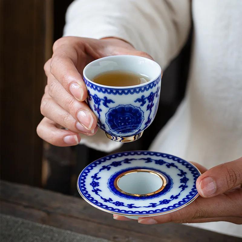 Blue and White Porcelain Teacup Ceramic Teacup Kung Fu Small Teacup Single Cup Master Cup Tea Set Tea Table Golden Bowl Teacups