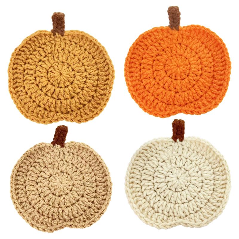 Xiaomi 4PCS Crochet Pumpkin Coasters, Halloween Fall Table Decor Knit Cup Mats for Coffee Mugs