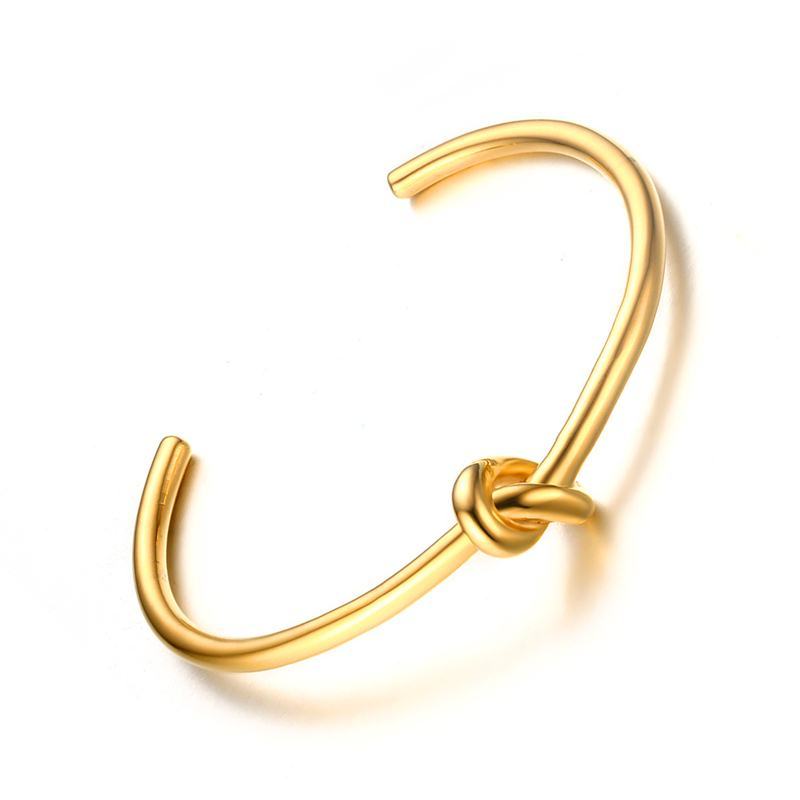 Candid Style Knot Cuff Bangle for Women,Gold Color Stainless Steel Elegant Tie Charm Bracelets, BFF Sisters Party Jewelry