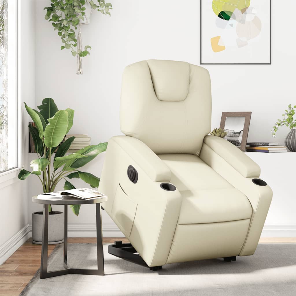Electric Recliner Chair with Rising Function Cream Artificial Leather
