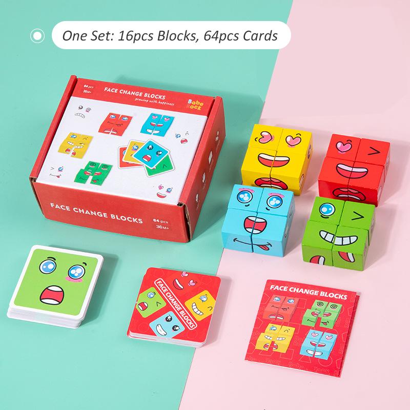 

Kids Face Change Cube Game Montessori Expression Puzzle Building Blocks Toys Early Learning Educational Match Toy for Children
