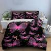 3Pcs Pink Glowing Butterfly Bedding Set, Translucent Butterflies with Sparkles Print Duvet Cover + 2 Pillowcases, Dreamy Decor