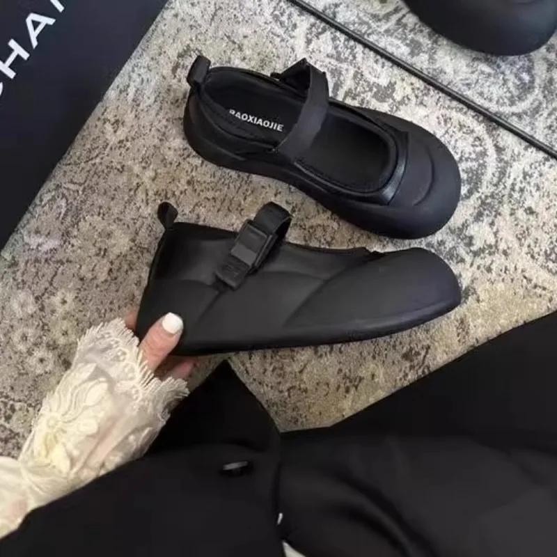 Fashion 2025 Ladies Shoes Cover Heel Women's Sandals Platform Casual Sandals Women Round Toe Shallow Buckle Strap Flat with Shoes Female