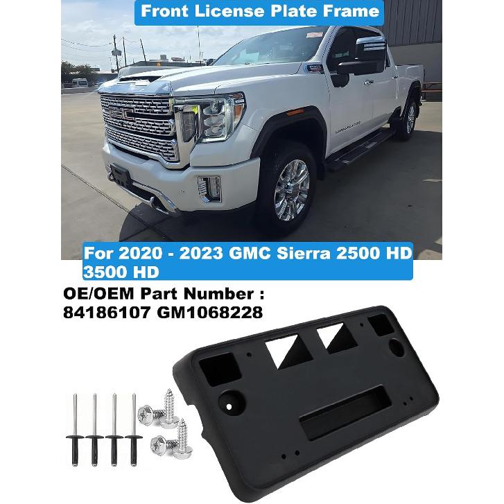 FASTCHE Front License Plate Frame Compatible with 2020 2021 2022 2023 GMC Sierra 2500 HD 3500 HD Front Bumper License Plate Holder Mounting Bracket
