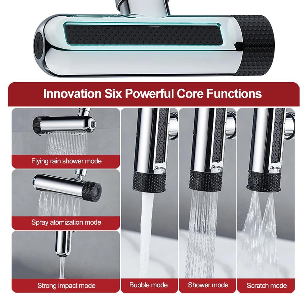 6 Mode Kitchen Faucet Waterfall Stream Sprayer Head Diffuser Water Saving Nozzle Mixers Faucet Connector Tap Accessories Bubbler