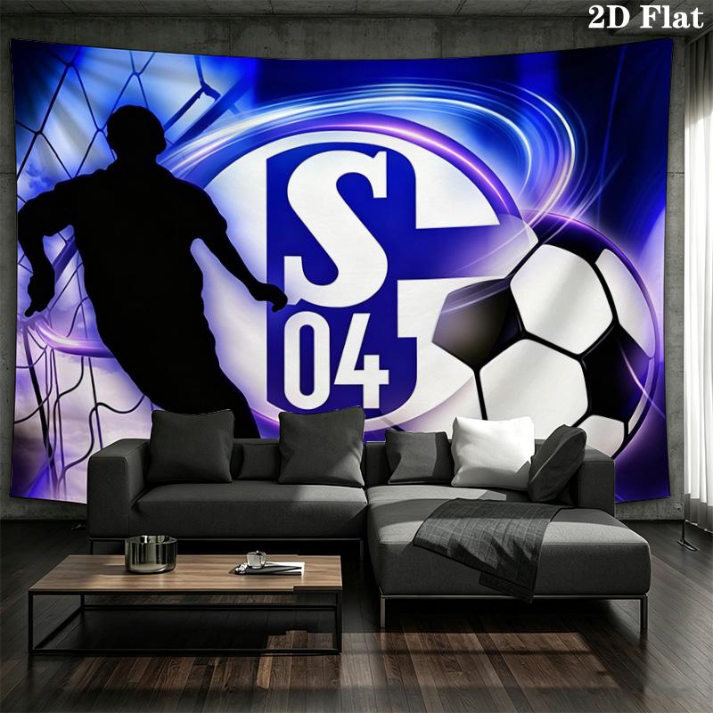 FC Schalke 04 Wandteppich, Fußballspieler-Silhouette Tornetz-Druck Wandbehang für Fußballfan Schlafzimmerdekoration