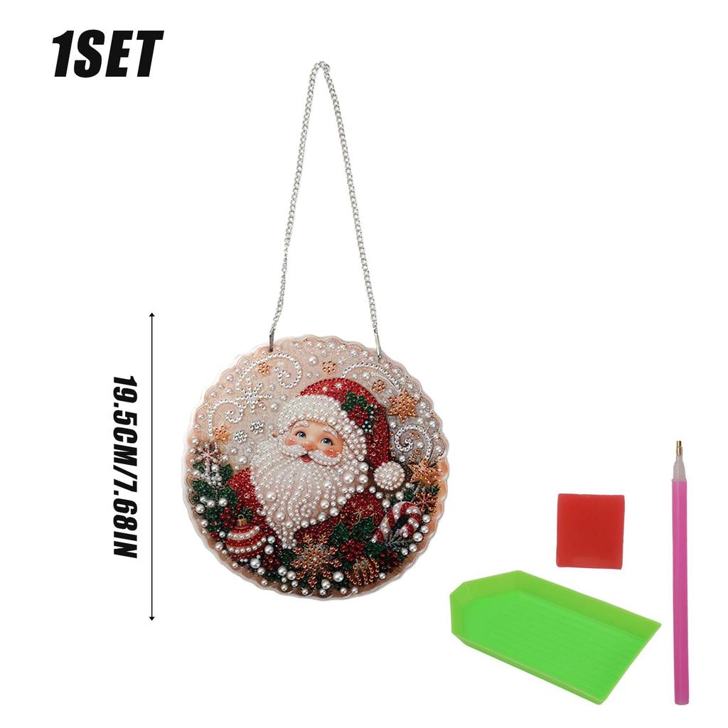 Pearl Diamond Painting Pendant 2D Flat Pearl Bead Crafts DIY Handmade Christmas Decor Hanging Santa Claus Christmas Tree Pattern
