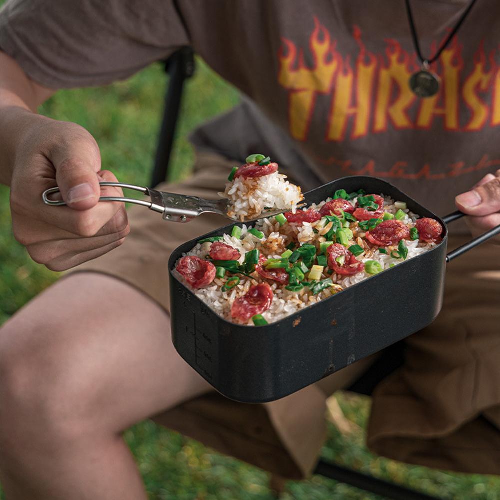 

800ml Outdoor Lunch Box with Folding Handle Camping Lunch Box Portable Bento Box Cooking Food Container Camping Travel Cookware China Mainland