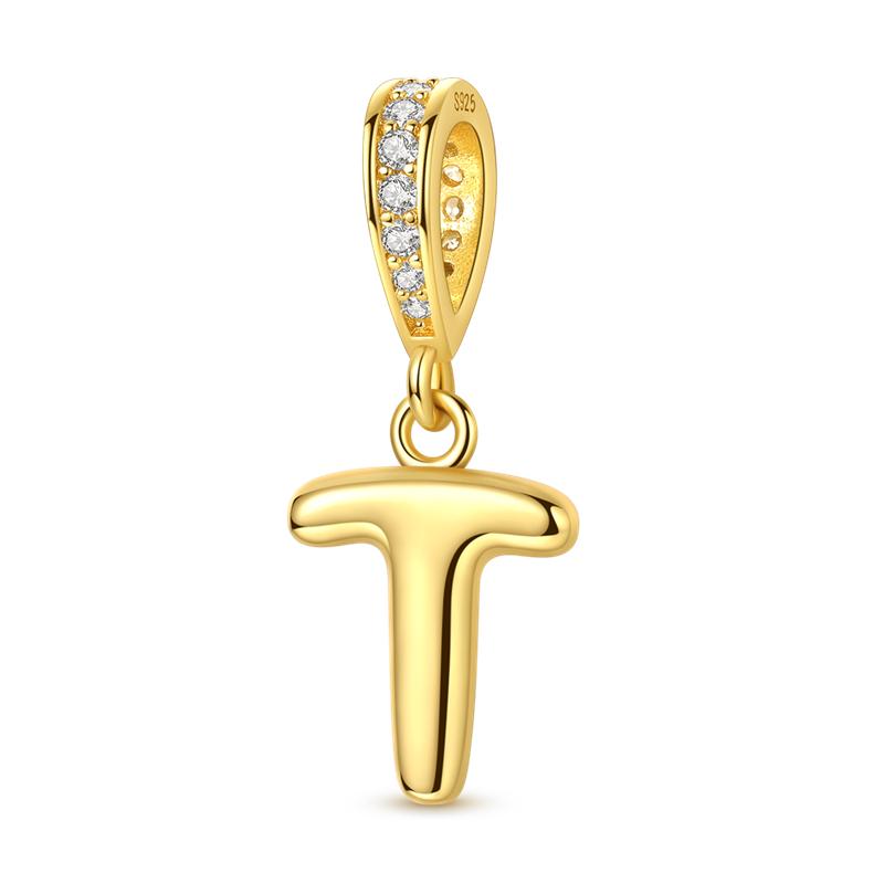 Original Copper Charm Bead Gold Alphabet Love Letter Pendant Fit Original Bracelet Chain For Women Diy Jewelry Gift