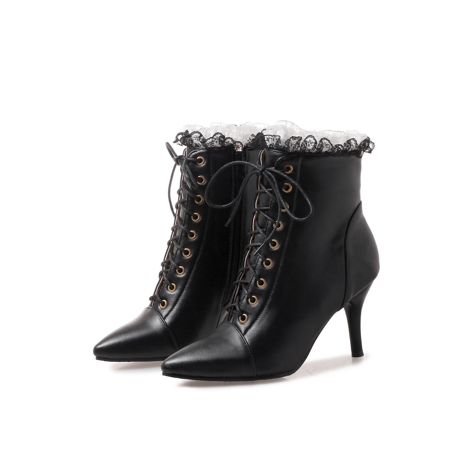 

2024 Осень/Зима Новые Модные Белые Ботильоны С Острым Носком Женские Ботильоны Женские Туфли-Шпильки С Кружевной Вышивкой Женские Туфли-Лодочки 34 чёрный