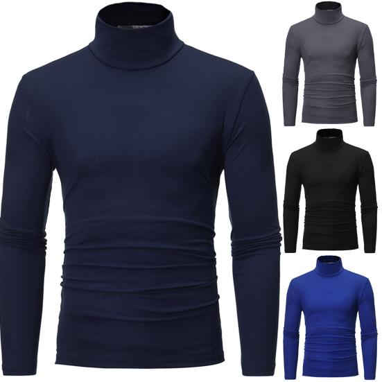 Men Fashion Solid Color Long Sleeve Turtle Neck Slim Fit T-Shirt Bottoming Top