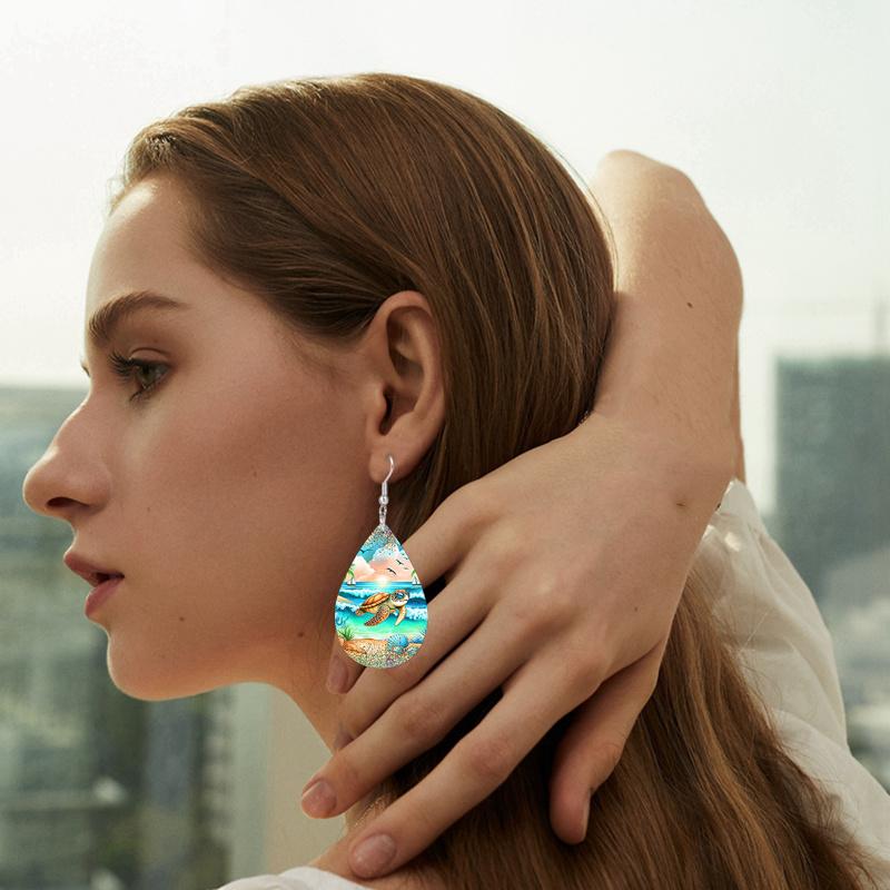Ocean Style Coconut Tortoise PU Leather Earrings Fashion Earrings Holiday Gifts for Friends Party Fashion Accessories Elegant Earrings Party Earrings