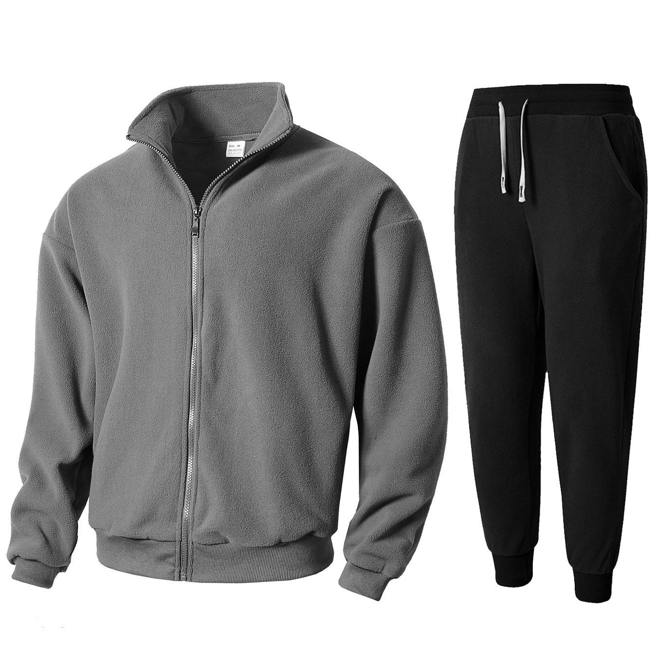 

New Casual Zippered Round Neck Long-sleeved Stand-up Collar Cardigan Jacket Suit Sports XXL сірий