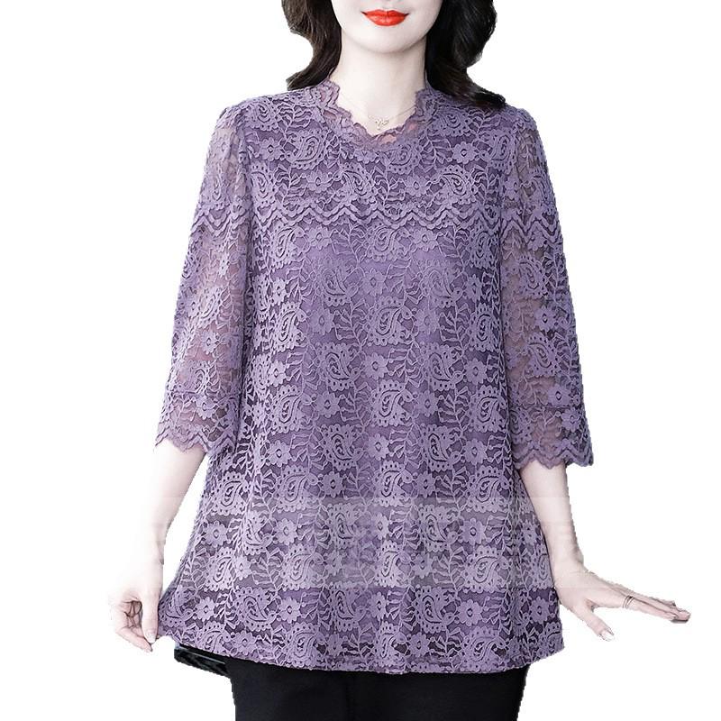 2025 Frühling/Sommer Koreanische Spitze Freizeit-Top - Übergröße Temperament Shirt für Frauen mittleren Alters