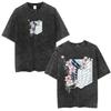Anime Attack on Titan Washed T Shirt Men Cotton Casual Short Sleeve T-shirt Manga Levi Ackerman Oversized T-shirts Streetwear