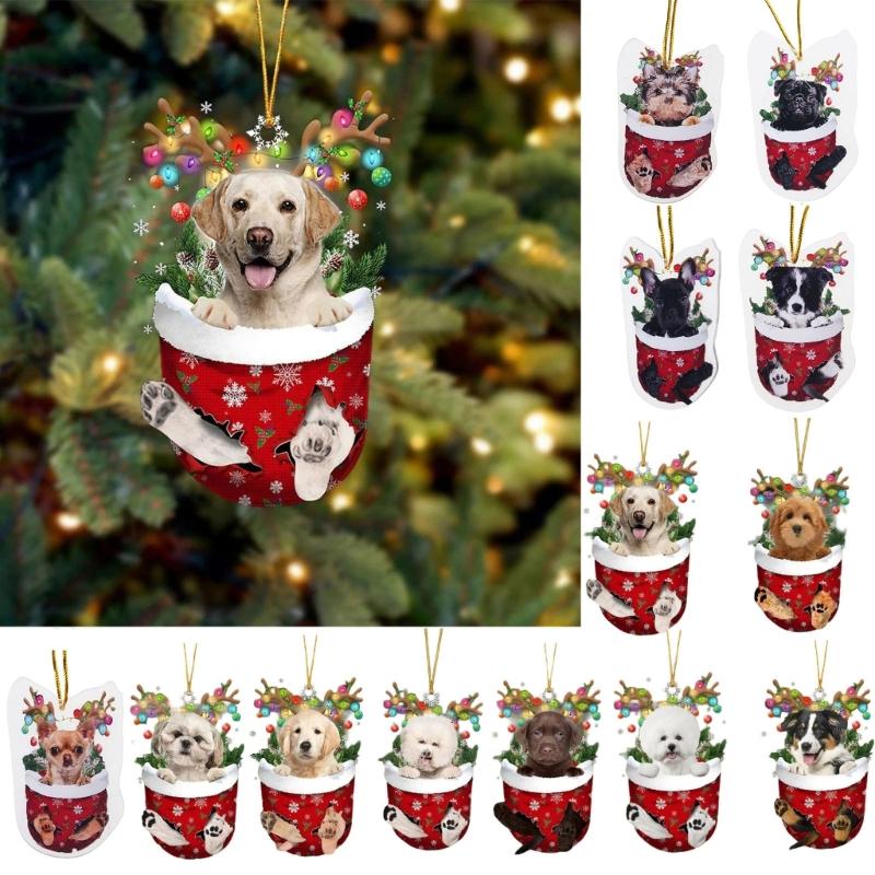 Festival Dog Hanging Charm Acrylic Dog Pendant Christmas Decoration Hanging Dog Ornament for Tree Adornment
