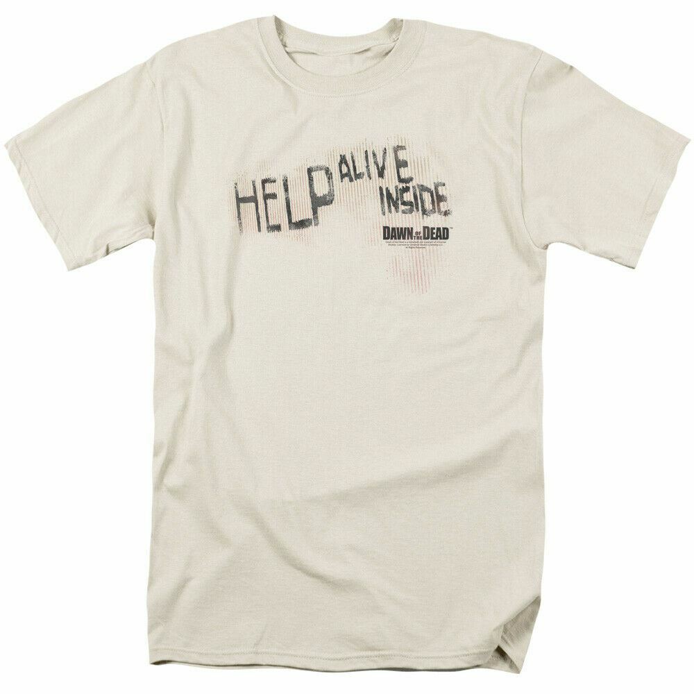 Dawn of the Dead Help Alive Inside T Shirt Mens Licensed Zombie Movie Tee Cream XXL
