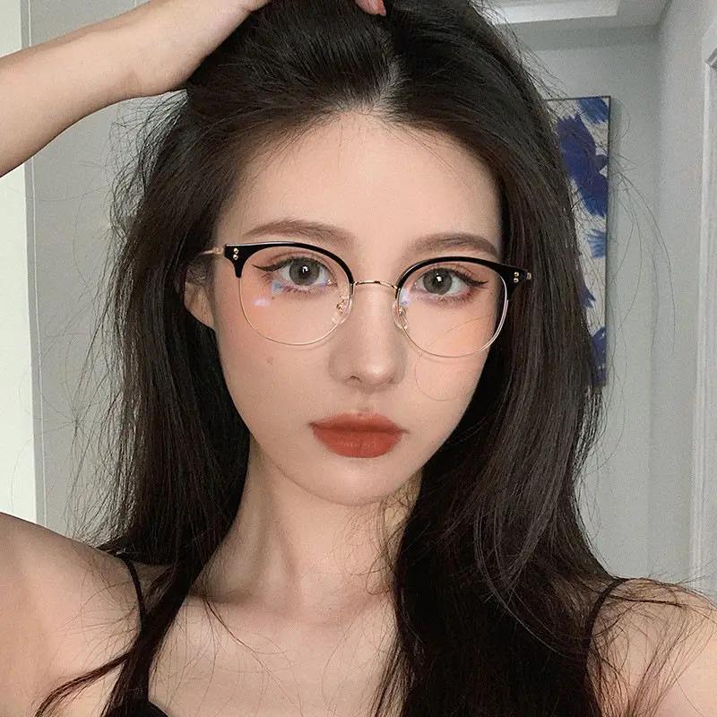 Vintage Myopia Spectacles Unisex Female Clear Lens Eyeglasses Anti-blue Light Half-frame Nearsighted Eye Spectacles Diopter 0 To -4.0