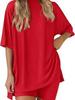 2026 Women's Casual Round Neck Slit Loose Short Sleeve Home Wear Set