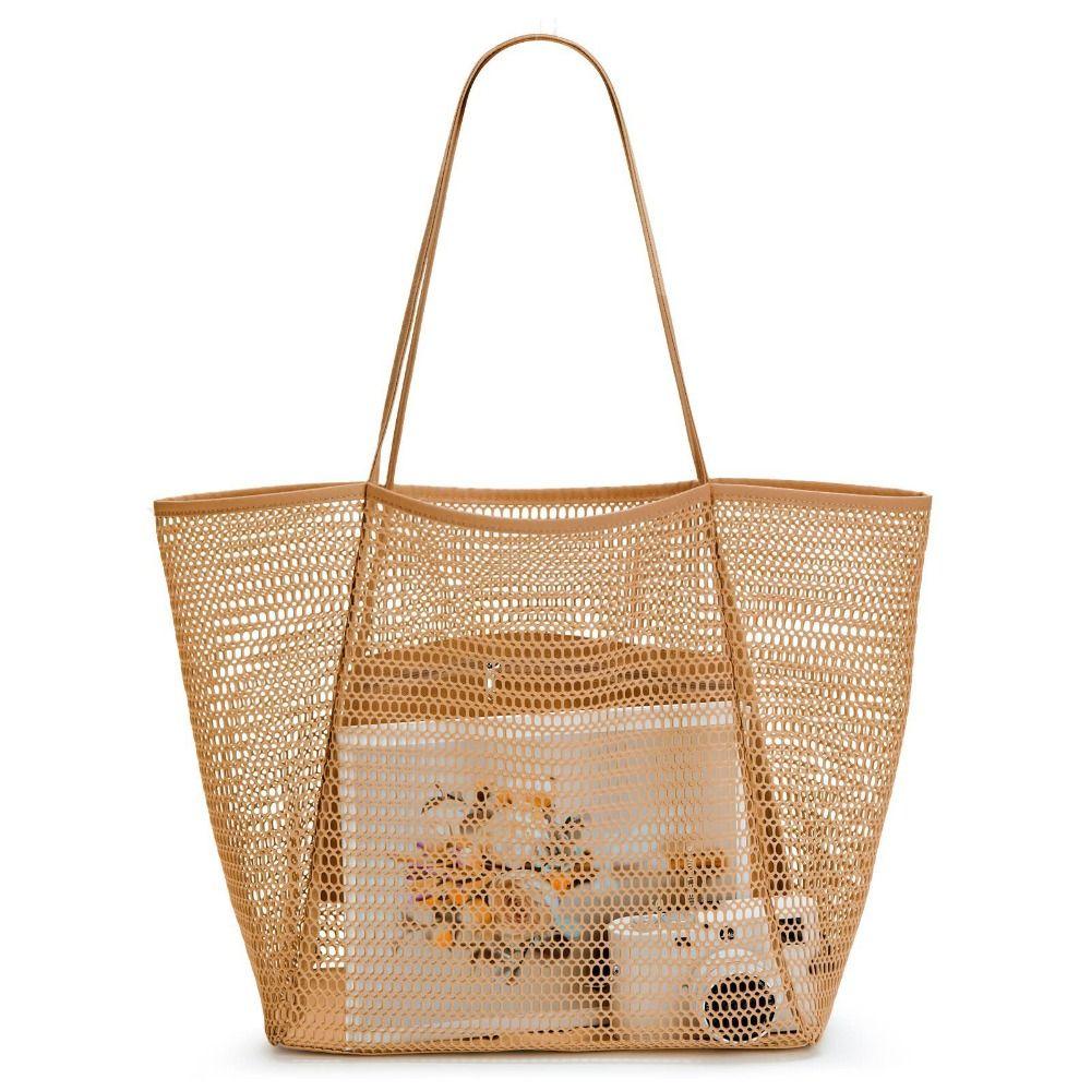 

Storage Bag Beach Bag Summer Straw Tote Handbag Fashion Transparent Mesh Bag Beach Accessories хаки