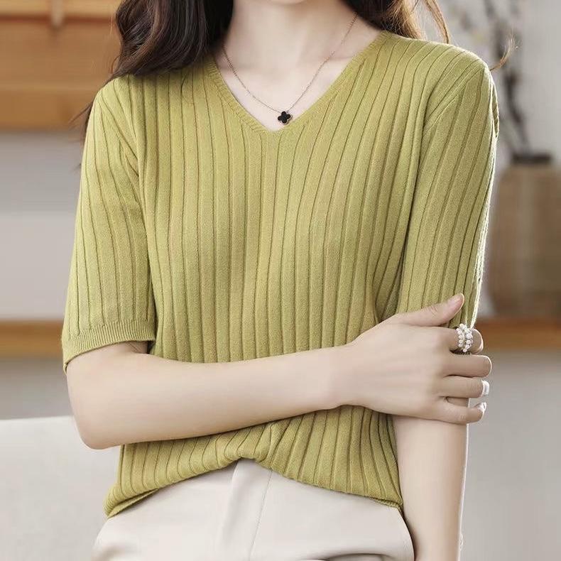 Summer Short Sleeve Sweater Women's Half Turtleneck Short Loose Half Sleeve T-Shirt Versatile Knitted Bottoming Shirt