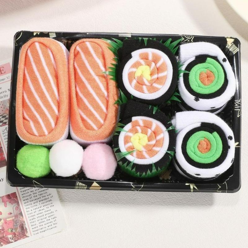 6 párů 2026 Kreativní Novinka Zábavné Jídlo Sushi Ponožky Měkké Pohodlné Prodyšné Středně vysoké Ponožky pro Muže Ženy Vánoční Dárek Ponožky