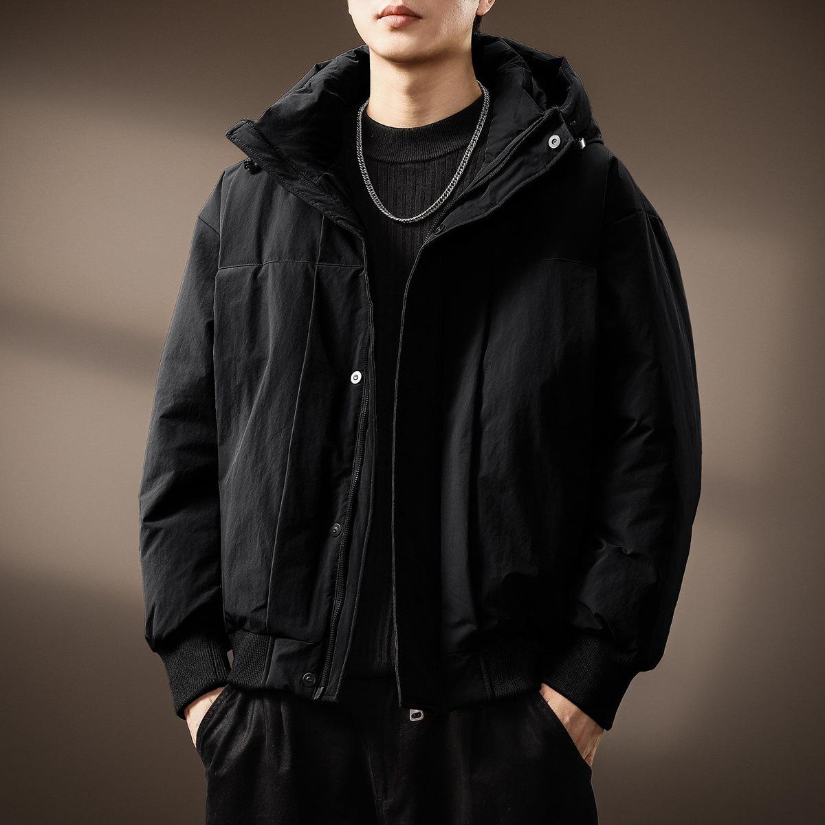 Trendy American Men s Winter Hooded Down Jacket - Casual, Windproof, Warm, Loose Fit XL (150-170 jin)