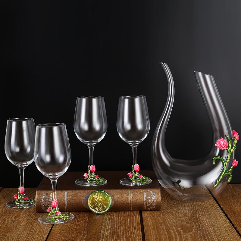 Kovové Skleněné Sklenice na Víno Sada Sklenice na Červené Víno Pohár Karafa Džbán Dávkovač Vína Křišťálové Sklo Sada na Víno Barové Sklo Nápojové Sklo Dárek