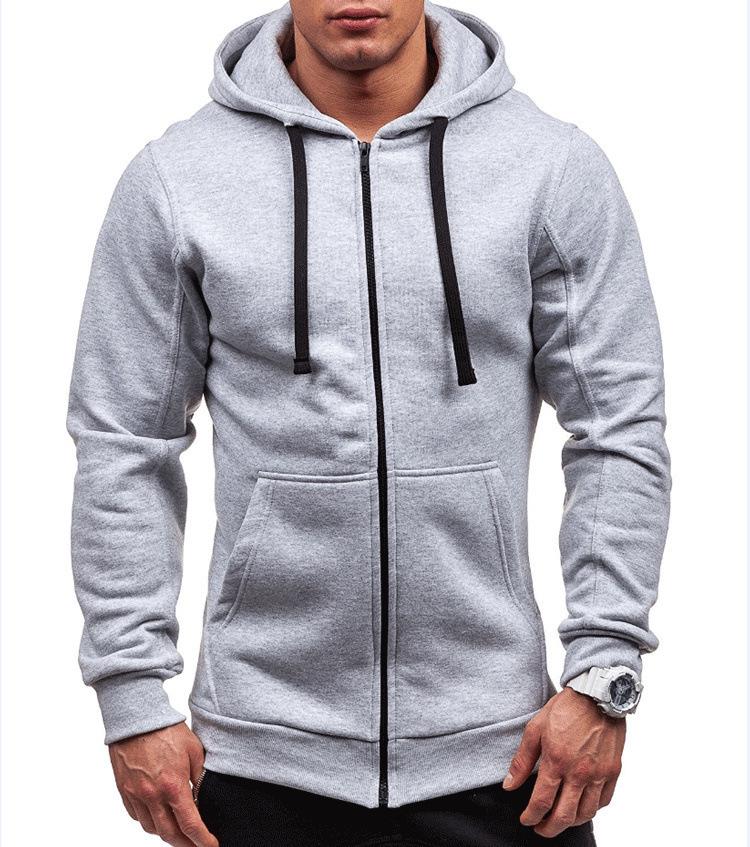 Men's 2024 Fashion Trend Casual Zip-Up Hoodie Jacket - Solid Color Cardigan Sweatshirt