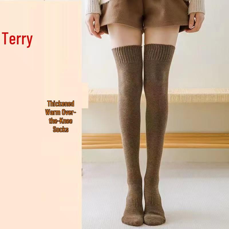 Women's Fleece-Lined Over-the-Knee Thickened Terry Socks - Slimming & Versatile for Autumn/Winter