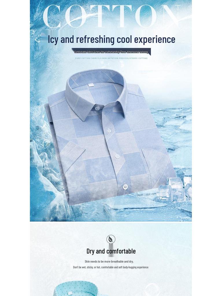 New Summer Men's Printed Plaid Short-Sleeved Shirt for Middle-Aged and Elderly.